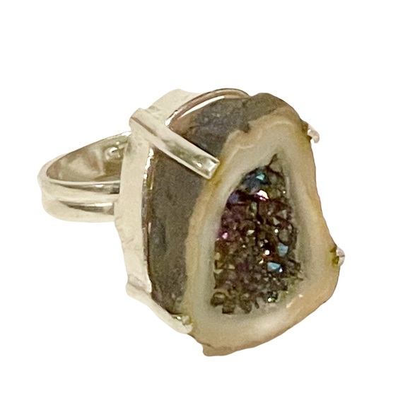 Druzy Stone Silver 925 Fashion Ring Size 9 Fashion Statement Jewelry - Picture 1 of 4